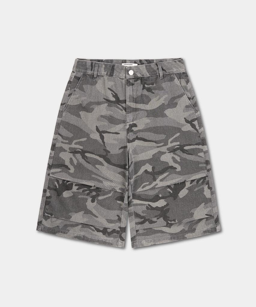 EXCONTAINER Camo Parachute Bermuda Pants (Grey Camo)