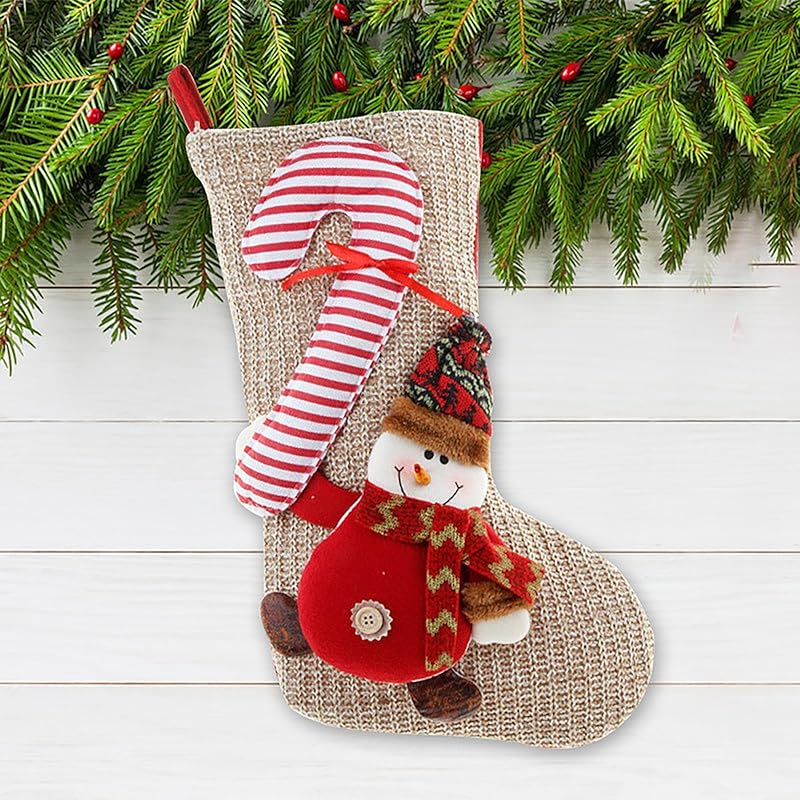 FANTESTICRYAN 18  Christmas Stockings Large 3D Snowman Stockings for Xmas Party Personalized Decoration Stockings Candy Cane Snowman