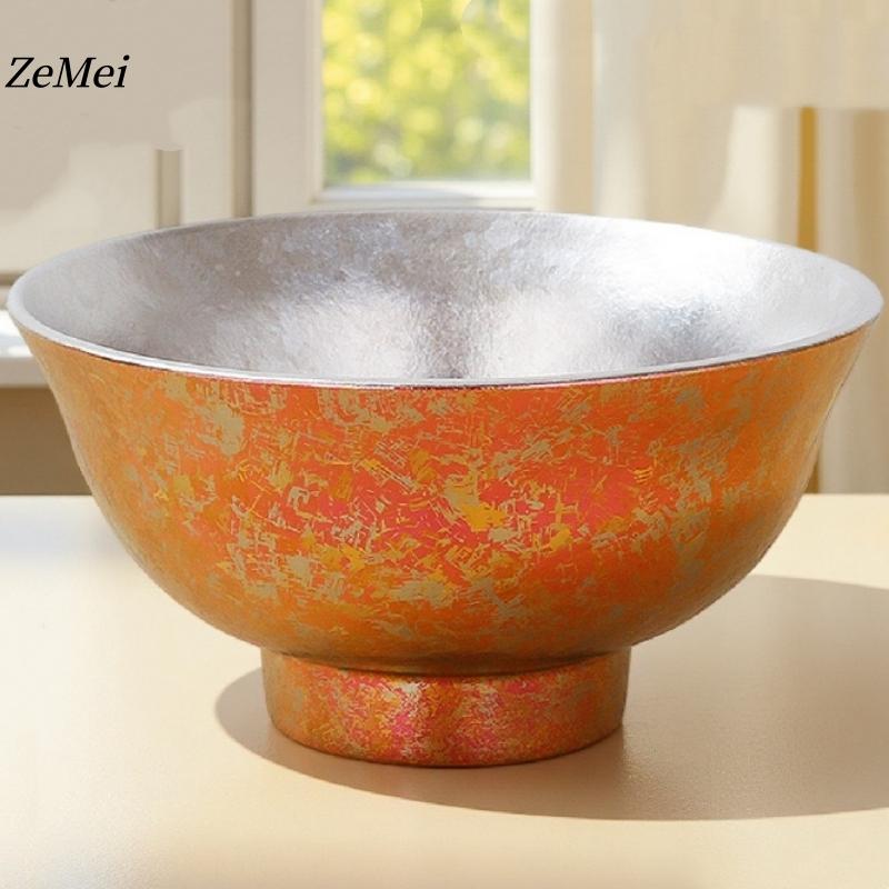 1Pcs Pure Titanium Double-Wall Salad Bowl,11.8 Cm Multicolor Home Breakfast Cheese Food Tableware,Snack Bowl Table Decoration