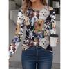 Spring and Autumn Fashion 3D Dog and Cat Printed Top Round Neck Long Sleeve Women's T-shirt