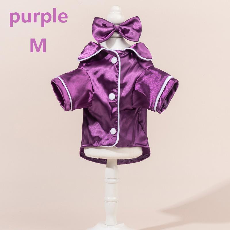 Satin Dog Pajama Set Cute Pet Sleepwear with Matching Bow Headband Soft Outfit for Tiny Puppy Kitten Indoor Wear