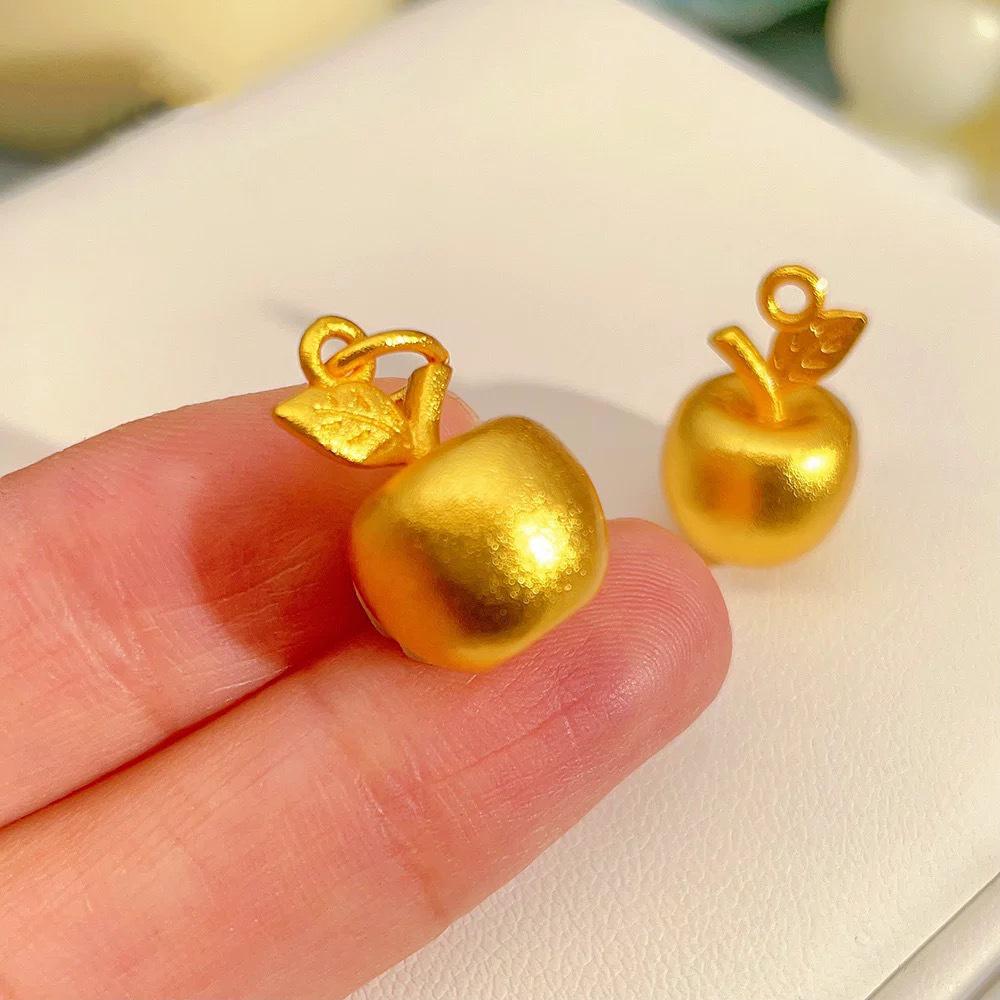 Gold Brushed Apple Pendant Necklace - Christmas Holiday Gift.