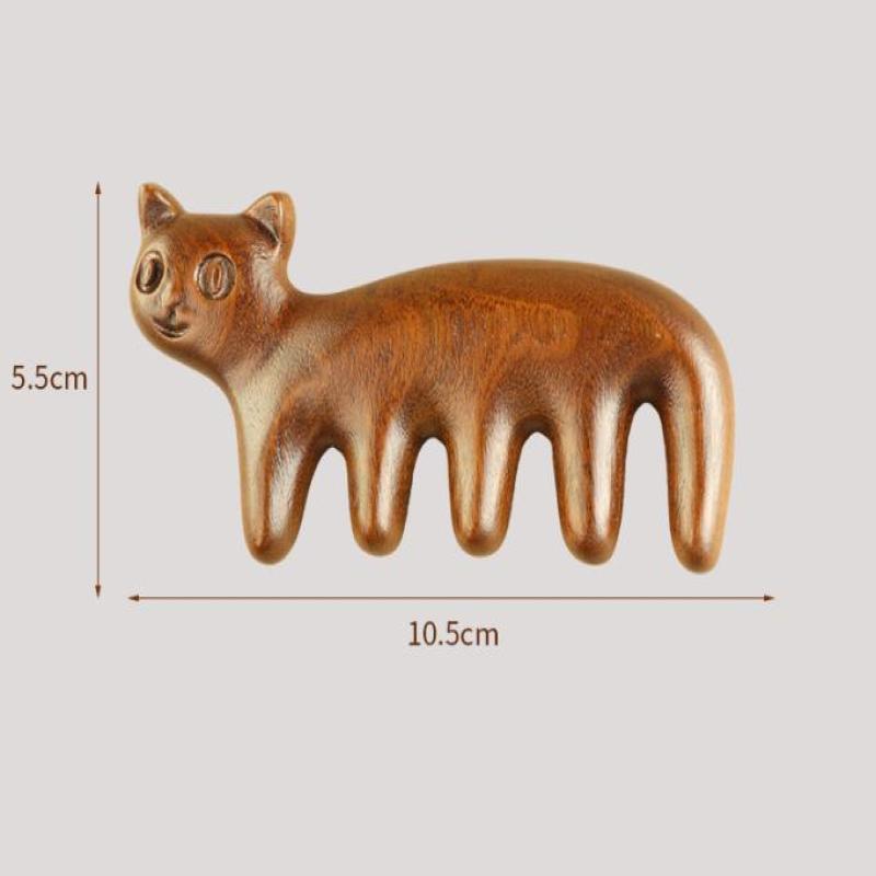 

Cat Shaped Sandalwood Comb Scalp Relaxation Acupoint Massager Portable Wooden Handle Five Tooth Comb Anti-static Styling Tools