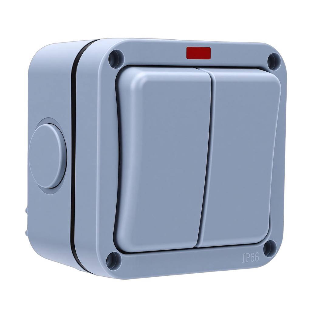 2 Gang   with Indicator Light 2 Gang Electrical   with Light 2 Gang Power   IP66 Waterproof 20A   Mounted