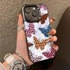 Silver Leopard Print Butterfly Phone Case for iPhone 15/14/13 Pro Max/12/XR/XS/7/8