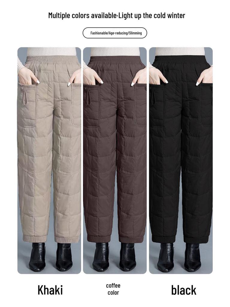Women's Windproof Warm Bootcut Pants: Italian Lightweight, Fashionable, Versatile, and Casual with Spliced Design.