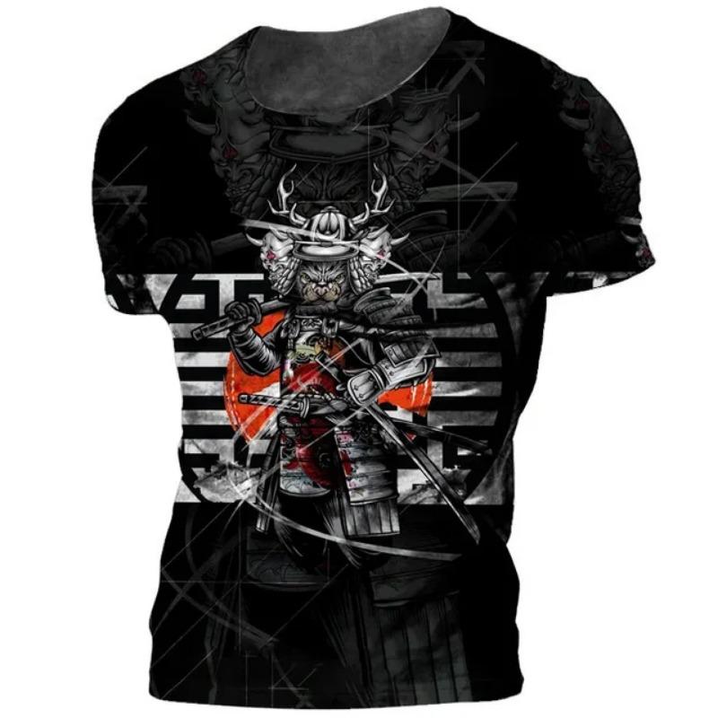 Summer Japanese Samurai 3d Printed T-shirt Men Fashion Casual Personality Tees Street Round Neck Short Sleeve Sports T Shirts