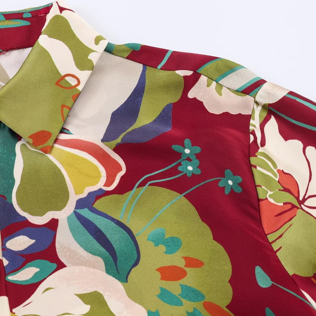 European and American Style, New Women's Clothing, Foreign Style, Flower Printing Silk Satin Texture Shirt 2355112