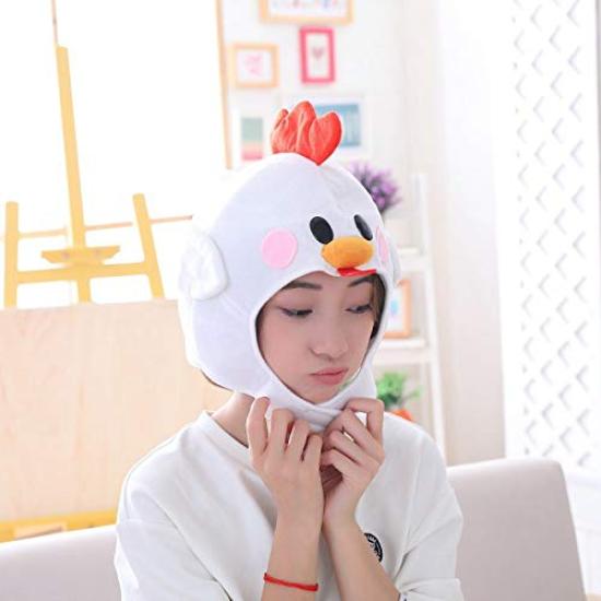 Bestmaple Animal Cap, Plush Headgear, Cute, Fluffy, Plush Cap, Mask Animal Costume (White Chicken)