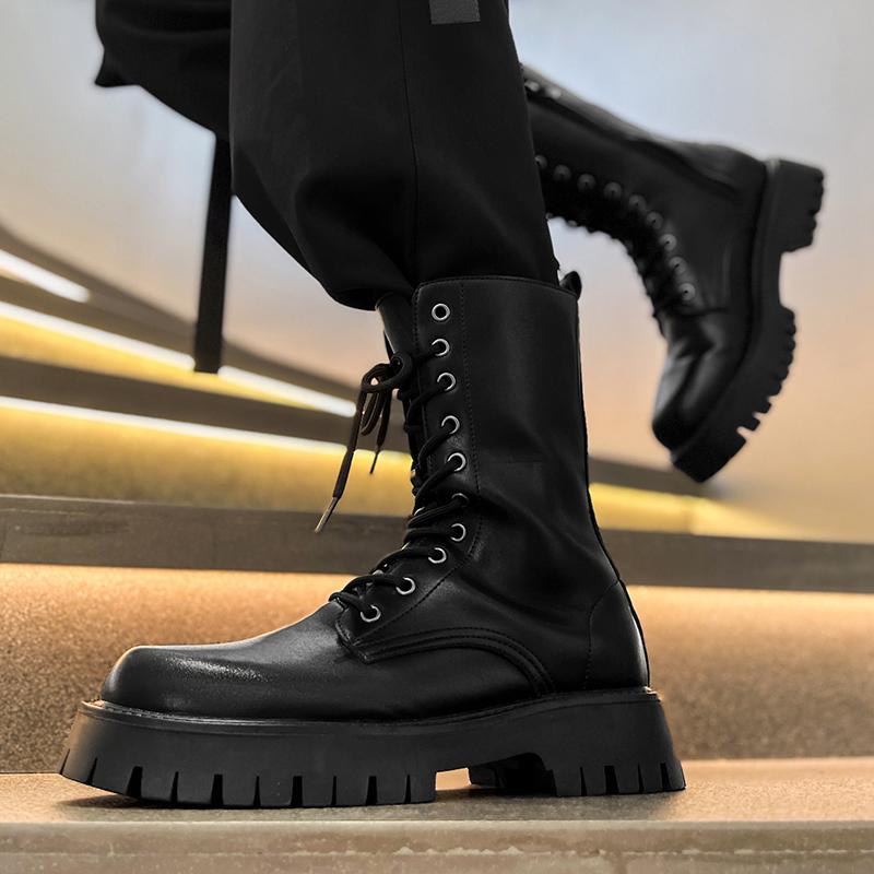 2024 New Men Boots Winter Casual Shoes Fashion Leather Boots Men High Quality Rubber Boots Riding Equestr Botas Hombre With fur
