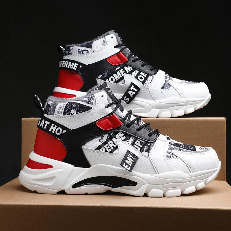 Мужские высокие кроссовки на толстой подошве с флисовой подкладкой, colorblock, нескользящие, теплые, повседневные, спортивные 42