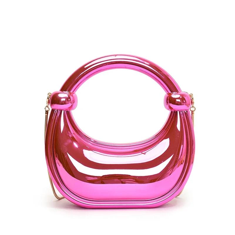 Summer PVC Metallic Gloss Half Moon Banquet Youth Sweet Crossbody Bags Hot Sale Advanced Sense Creative Design Luxury Handbags