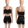 Sexy Suspender Sequin Fringe Shorts Set Sequined Suspender Tassel Shorts Suit