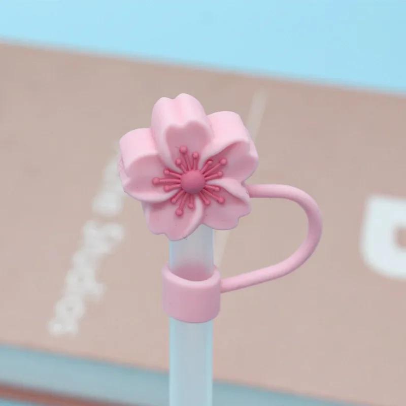 2pcs Reusable Begonia Flower Straw Cover Cap 8mm Silicone Straw Tips Lids Kitchen Tool Straw Accessories Dust Covers Cup Cover