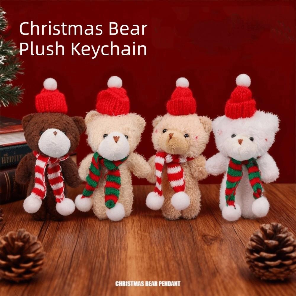 10Pcs Keyring Christmas Bear Plush Toy With scarf Bear Plush Dolls White Bear Plush Keychain Kids