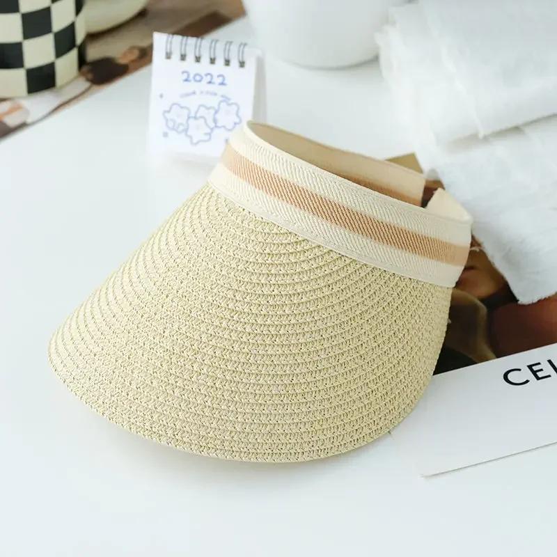 New Summer Empty Top Sun Hat Anti Uv Female Outdoor Visor Cap Casual Shade Hat Straw Wide Large Brim Beach Sunhat Lady