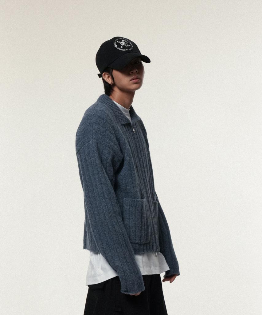 Idws Wave Line Boucle Collar Knit Blue