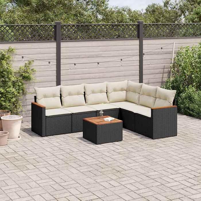 VidaXL Salon de Jardin avec Coussins 7 pcs, Canapés de Terrasse, Ensemble de Meubles de Patio, Mobilier d'Extérieur, Noir 3258409