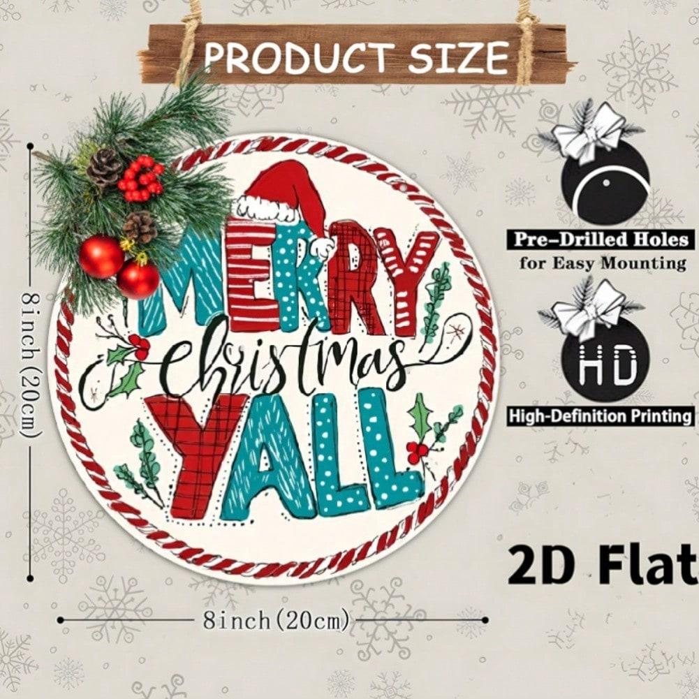 Large Round Merry Christmas Metal Wall Decor Indoor Outdoor Holiday Decoration Easy Hang
