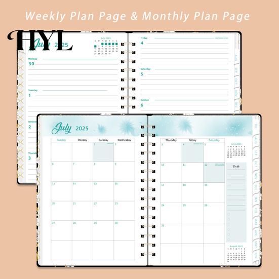 Small And Portable Planner 2025-2026 Jul 2025 - Jun 2026 12 Month Daily Weekly Monthly Exquisite Workmanship Calendar Floral Print Spiral Binding