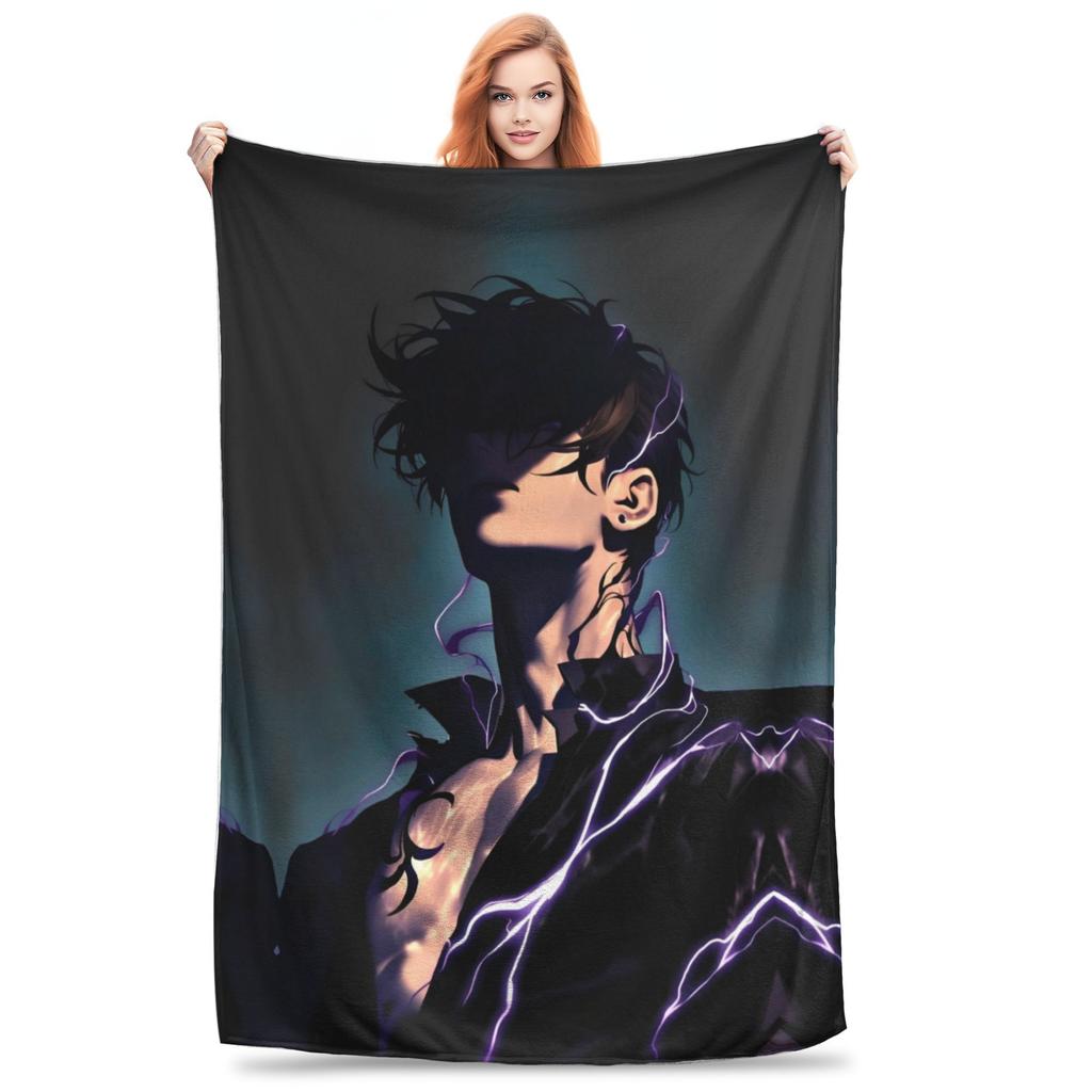Solo Leveling Sung Jinwoo Plush Blanket Anime  Custom Throw Blanket for Bed Sofa Couch 125*100cm Bedspread