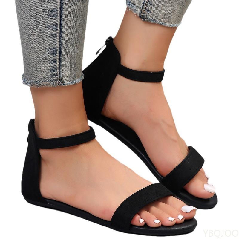One button soft soled comfortable women flat shoes new 2026 summer fashion with zipper women's sandals daily casual slippers