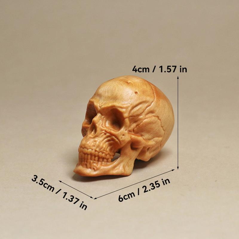 Natural Cypress engrave Skull Decor Small Statue - Halloween Decoration Party decoration props Home Room, car Bar Decoration