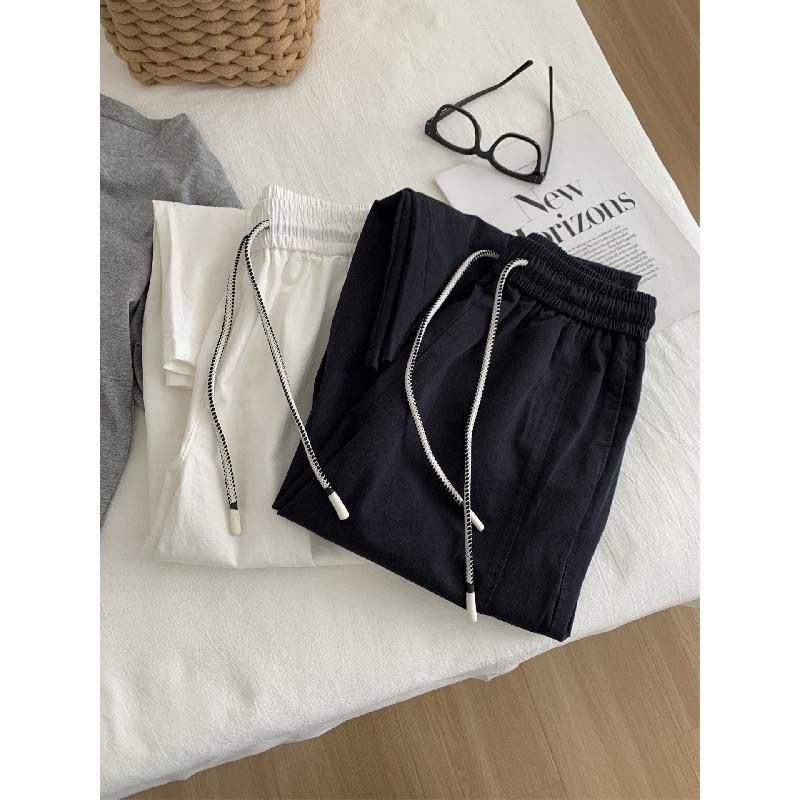 2026 Spring/Summer Vintage Washed Cotton Pants for Women, Korean Style Wide-Leg Cropped Pants