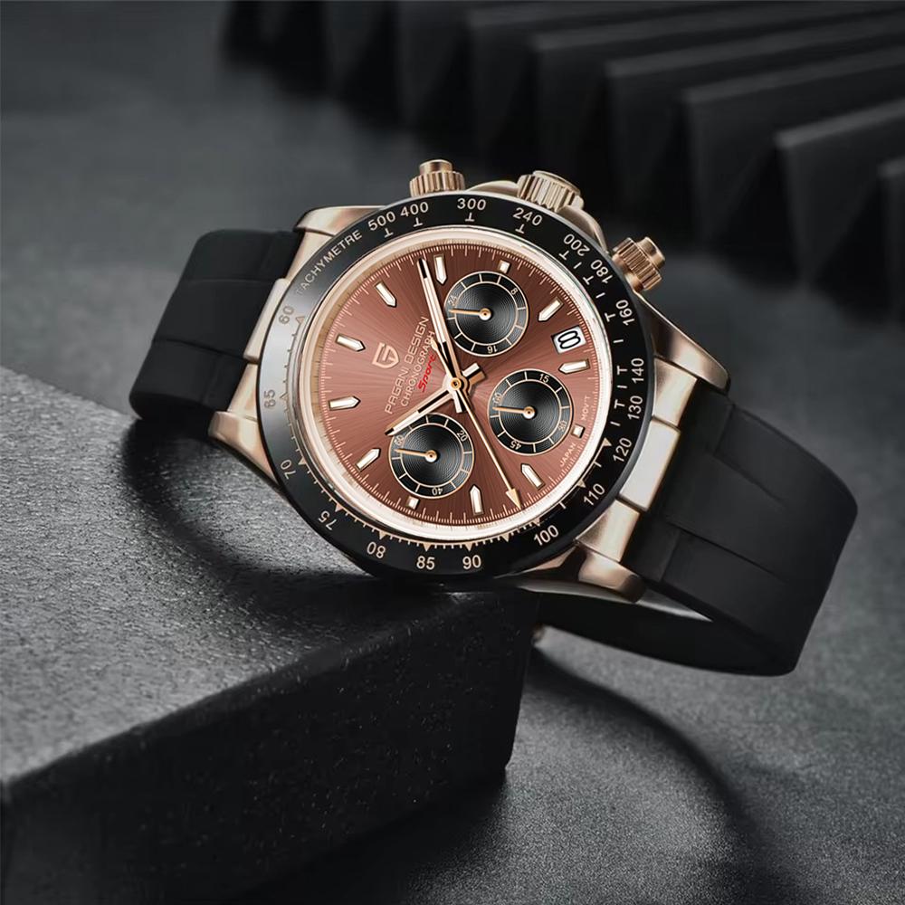 PAGANI DESIGN 40MM New V2 Gold Brown Color Dial Classic Luxury Men Quartz Watch VK63 Sapphire Retro Chronograp Watches for men