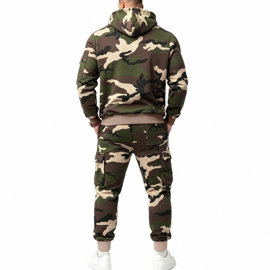 Men's Camouflage Hooded Sweatshirt and Sweatpants Set - Casual Athletic for Cold
