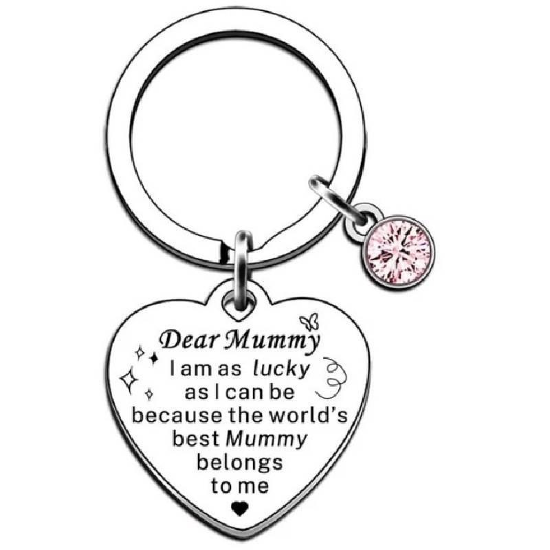 

Брелок для ключей из нержавеющей стали в форме сердца, розовый страз, цитата о благодарности, подарок на день рождения Mummy