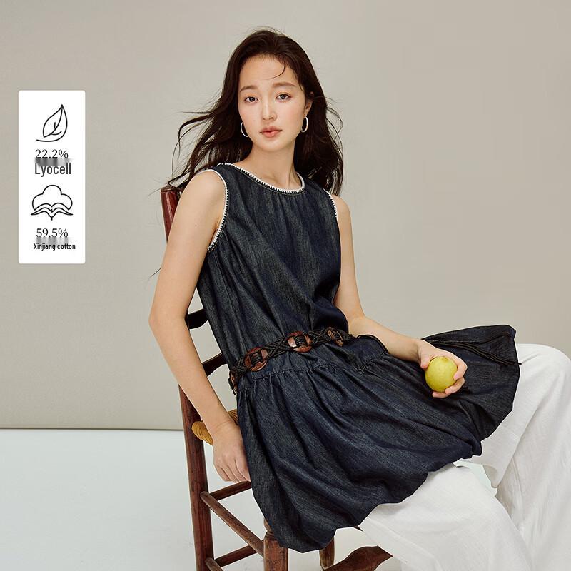 

INMAN Retro Embroidered Denim Sleeveless Dress L