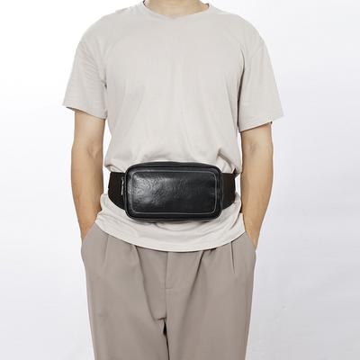 Marsupio Semplice Uomo Strato Superiore Pelle di Vacchetta Cucitura a Mano Contrasto di Colore Borsa da Petto alla Moda Pratica Borsa per Cellulare da Tempo Libero