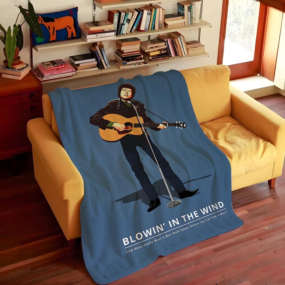 Music B-Bob D-Dylan Throw Flannel Cozy Print Blanket, Portable, Durable Machine Washable cute Cool