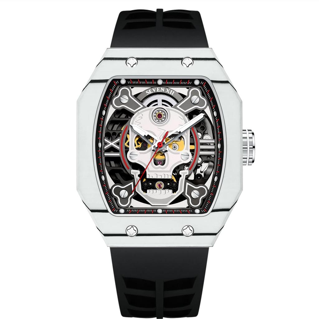 Ceas Mecanic Automat Scheleton SEVEN XII cu Bară din Fibră de Carbon Tonneau Luminos Popular pentru Domni Bărbați Carcasă, Formă, Formă, Cadran,