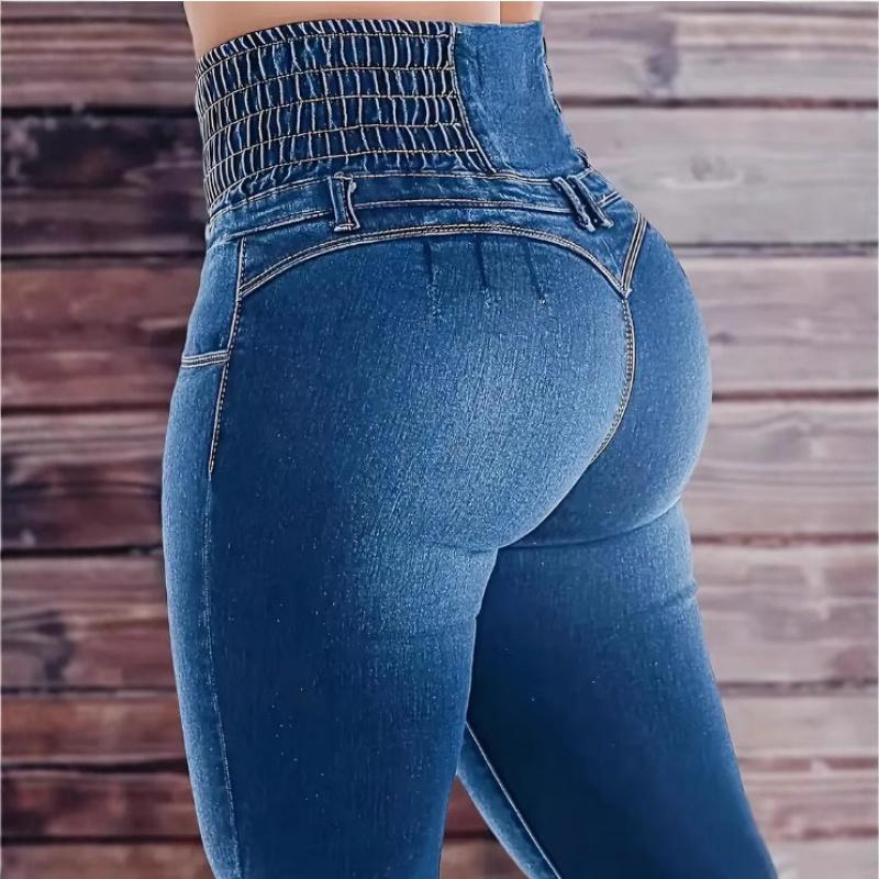 2026 New High-Waisted Slim-Fit Stretchy Button-Front Women's Flared Denim Pants