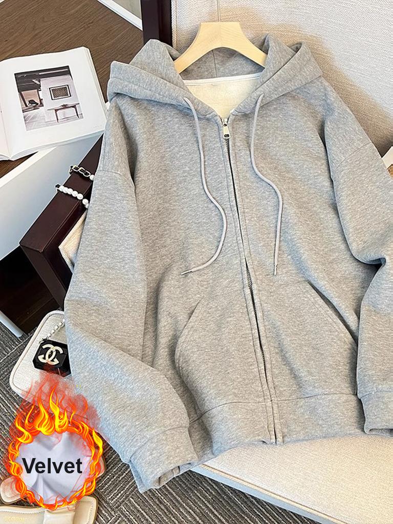 Autumn Winter New Fleece Hooded Red Sweatshirt Women's European Style Special Edition Top Coat
