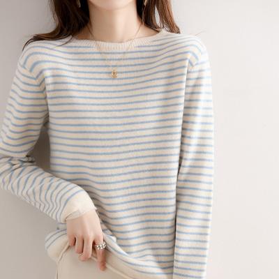 Women's Fashion Casual Fall Winter Stripe Print Long Sleeve O Neck Tops Women's Clothing Woolen Knitwear Sweaters