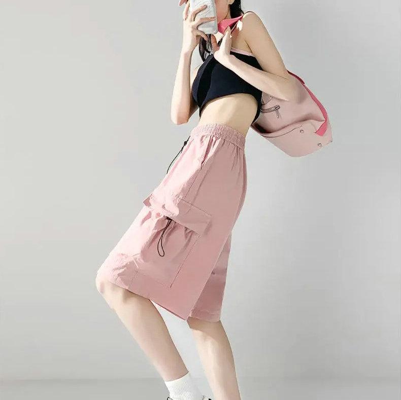 2024 New Cargo Women's Summer Shorts Casual Solid Color Girls Bermuda Shorts Knee Length Pants With Pockets
