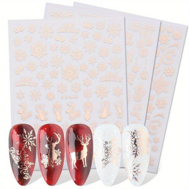 3D Nail Art Sticker Christmas Sticker Nail Rose Gold Glitter Snowflake Applique Nail Manicure Winter