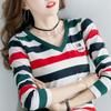 Stylish Patch Designs Pullovers Spring Autumn Round Neck Button Long Sleeve Women's Clothing Slim Casual Striped Basic T-shirt