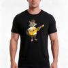 Cute Wolf Playing Music With Guitar Tshirt Summer Casual Cotton Tee Oversized Streetwear Tops Vintage Graphic Print