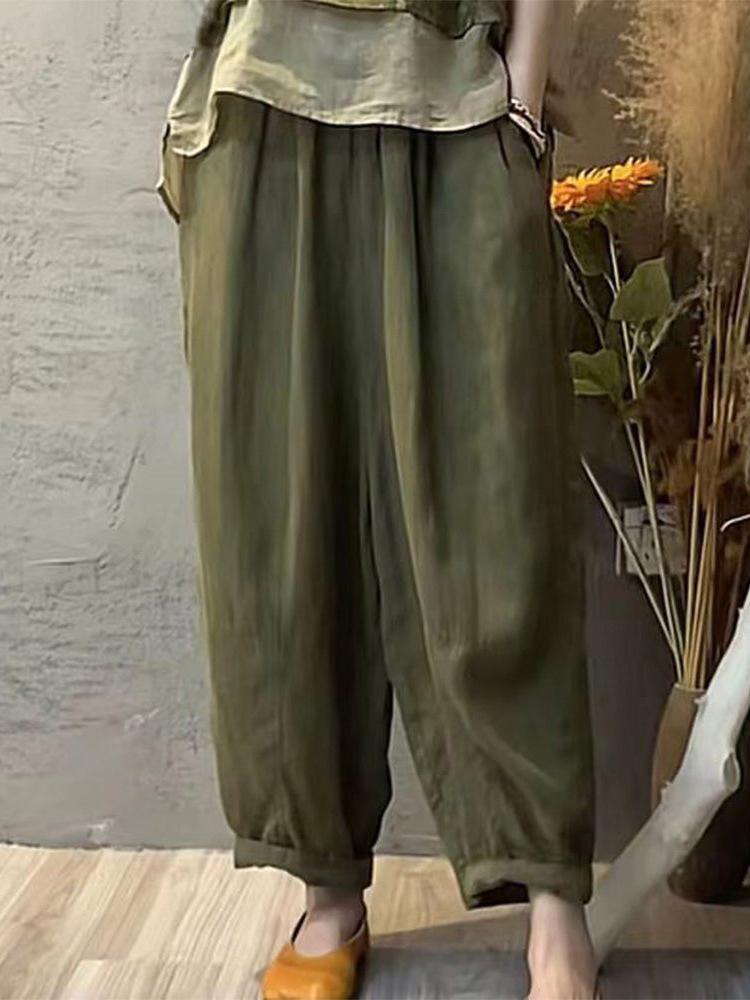 2023 Women's Summer Cotton & Linen Print Patchwork Harem Pants and Top Set
