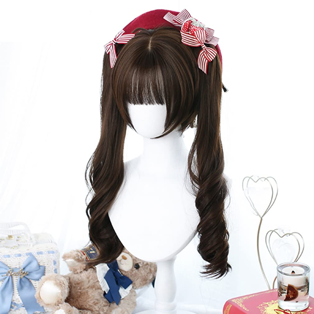 LAOBAO Cosplay Harajuku GAL Princess Twin Long Curly Heat Costume Perfect for and Events Wig, Lolita, Style, Style, Cut, Tail, Brown, Hair, Resistant,