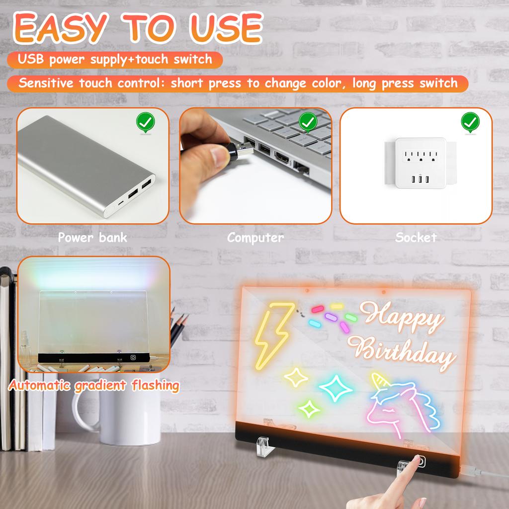 LED Note Board with Colors, Acrylic Dry Erase Board with LED Light, Include, Hanging Chain, Led Drawing Board for Kids Xmas Gift