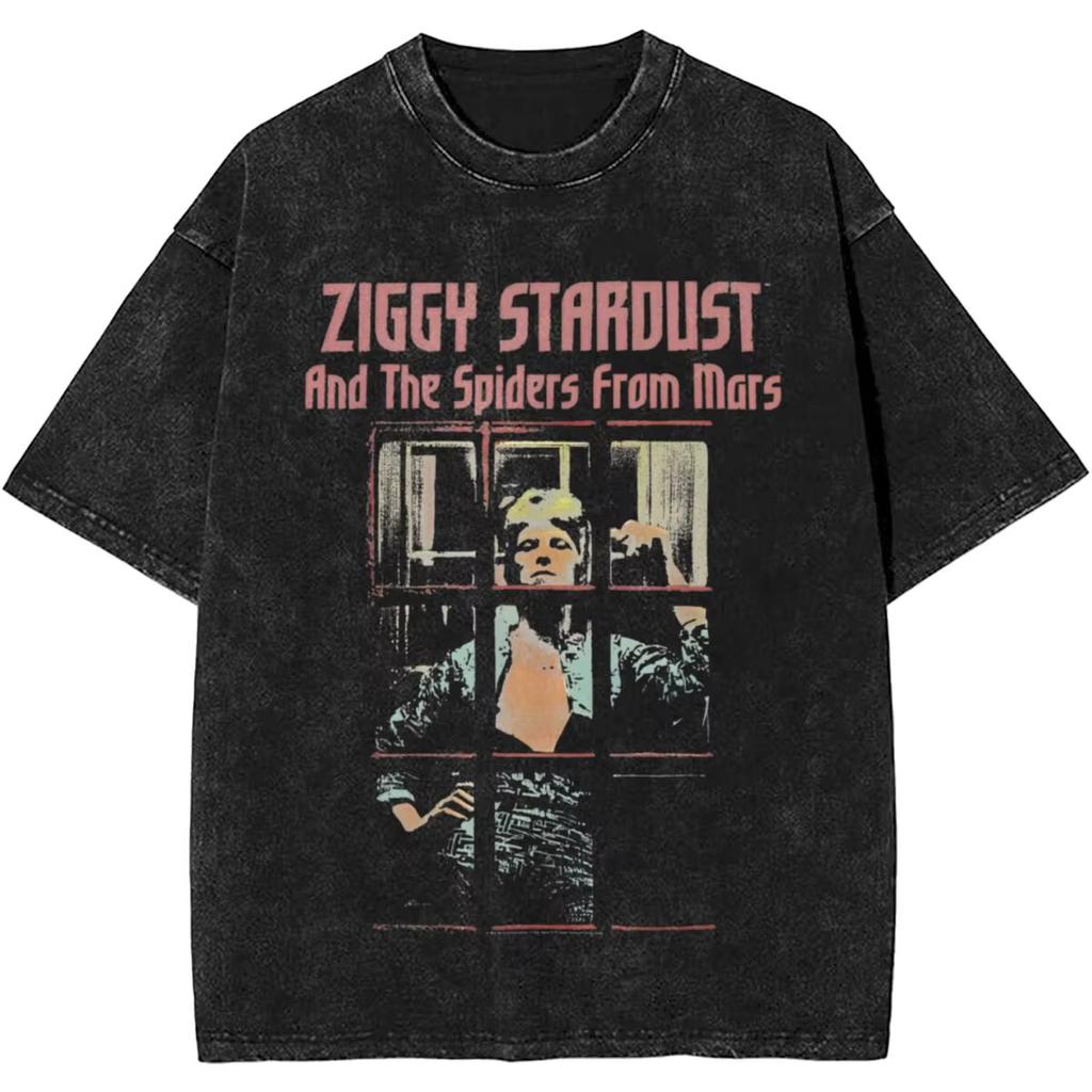 From The Vintage Washed T Shirt Men Davids Bowied Vintage Cotton T-Shirts Summer O Neck Leisure Tees Clothe