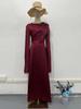 2025 Spring Socialite Slimming Spliced Glass Yarn Long Sleeve Satin Dress