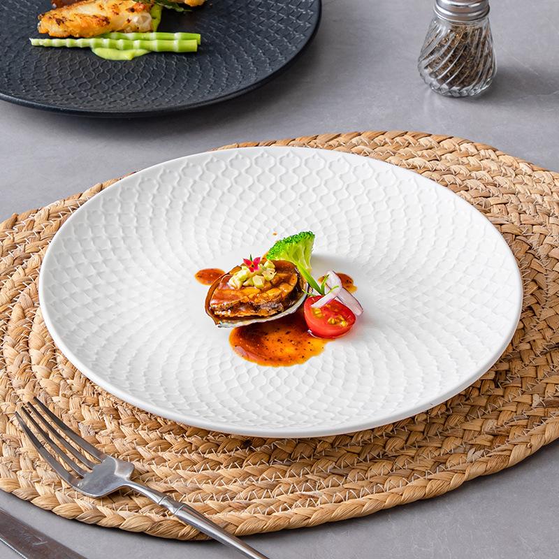 Nordic Plate High-End Steak Plate Ceramic Plate Household Japanese Tableware Flat Plate White Western Plate Light Luxury