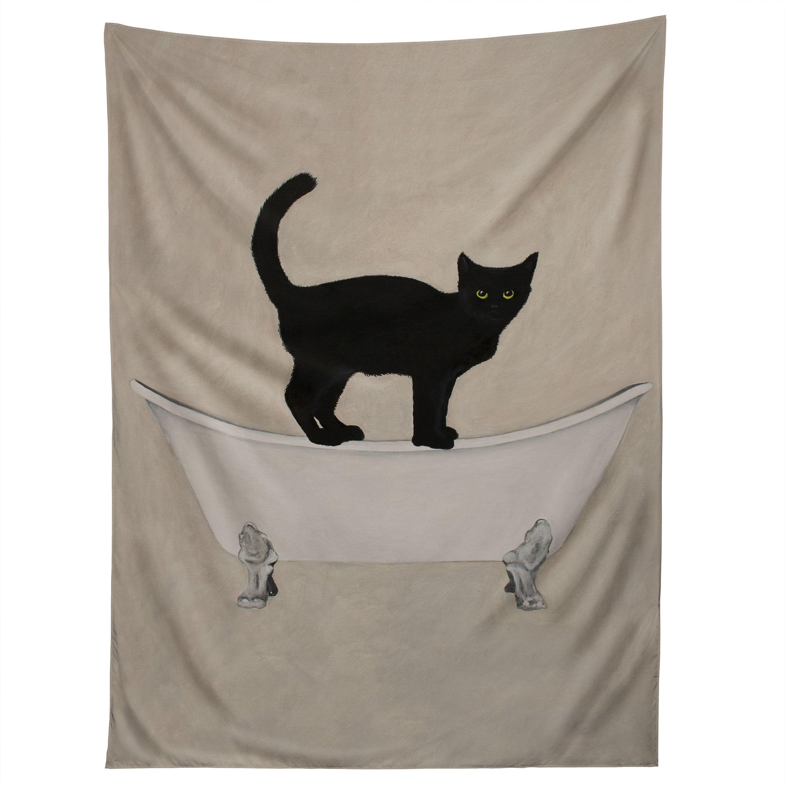 BLACK CAT ON BATHTUB tapestry 75x100