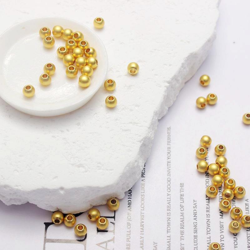 18K Gold Accessory: Shiny Small Solid Copper Round Beads for DIY Handmade Bracelets and Jewelry Spacers